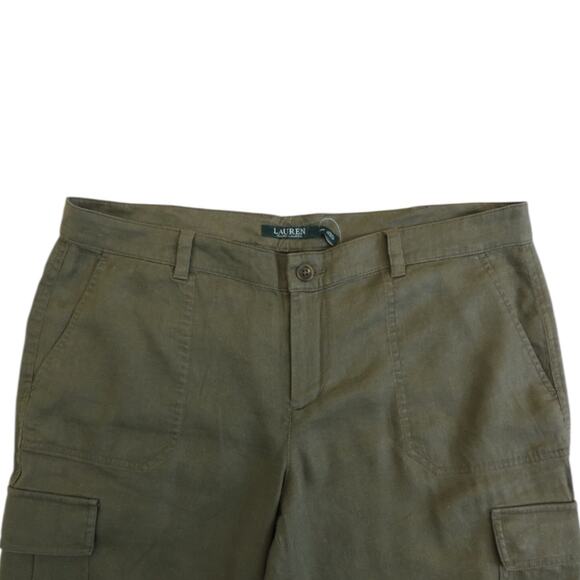 Ralph Lauren Pants Women Size 4 Drawstring Cuffs Linen Cargo Capri Polo - Picture 4 of 11